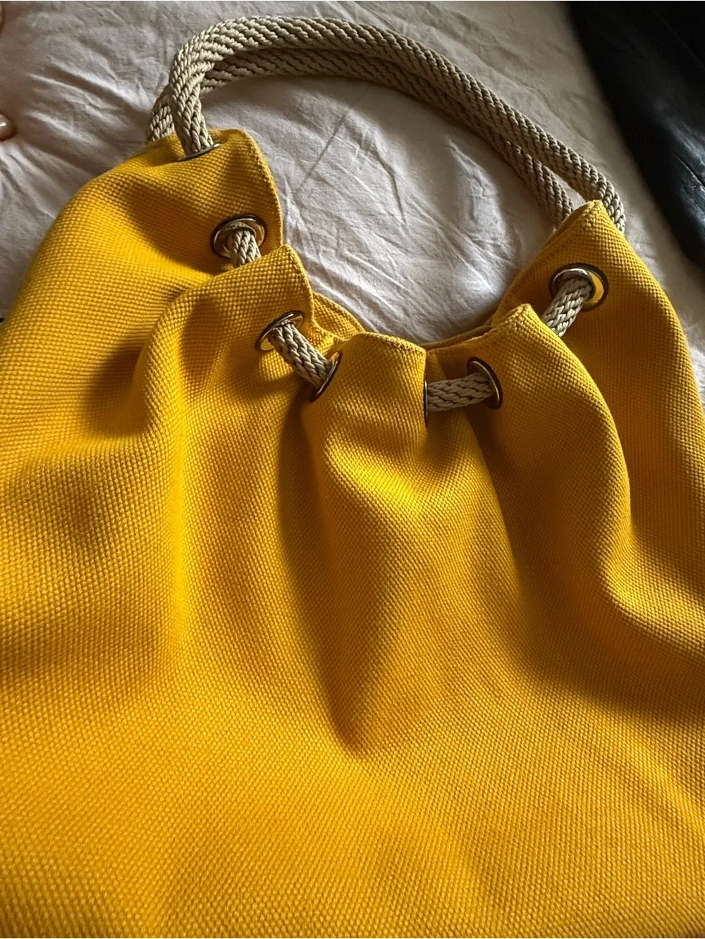 Michael Kors Bright Yellow Canvas Drawstring Shoulder Bag